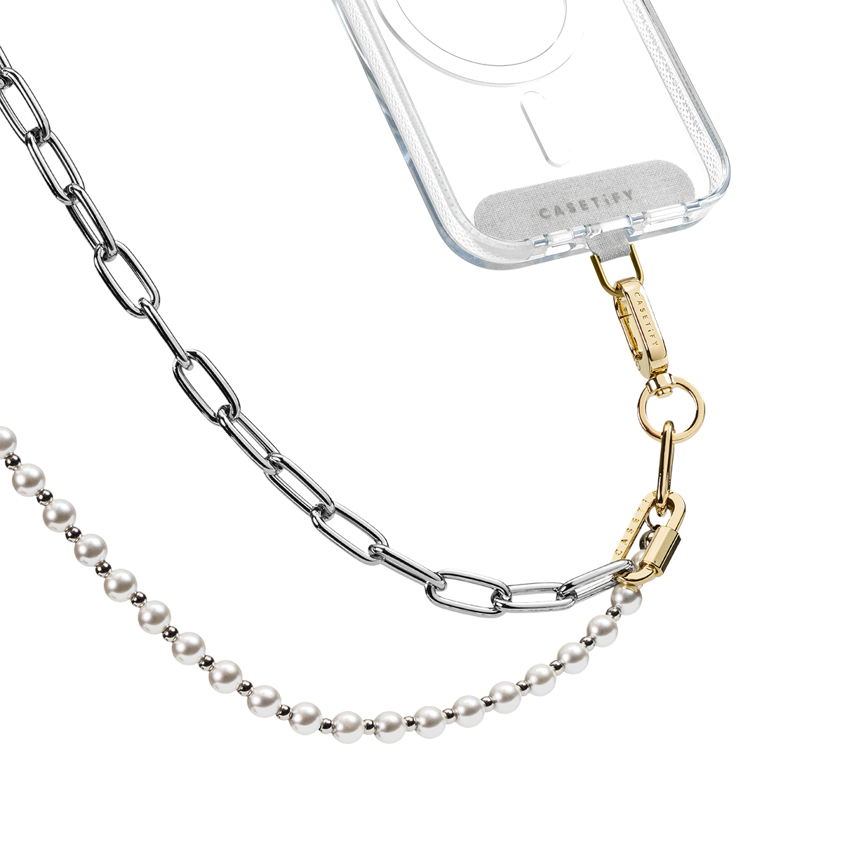 CASETiFY Cross Body 2-in-1 Metal Chain Phone Strap - Silver/Pearl