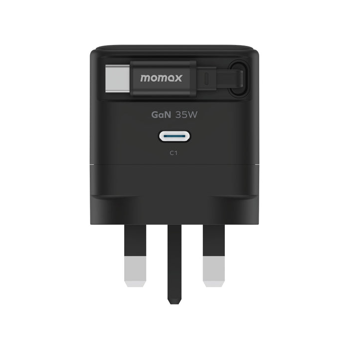 Momax UM72 Compact 35W GaN Charger with Built-in USB-C Cable for Macbook Air & Mobile Devices
