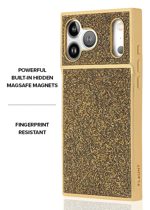Flaunt iPhone 18 / 17 Pro Max SQUARE MagSafe Case - Gold Crystal Elegance