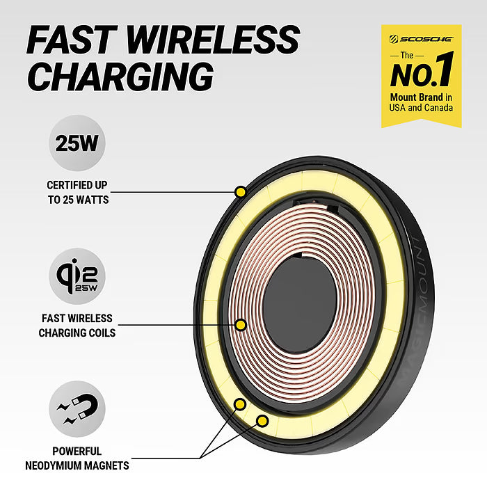 Scosche MagicMount Charge Pro Flip - 25W Qi2 Magnetic Wireless Car Charging Phone Mount