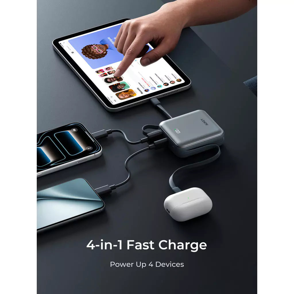 Aukey PB-Y91 Swivel Mini 10000 mAh Power Bank with Dual Built-in USB-C Cables