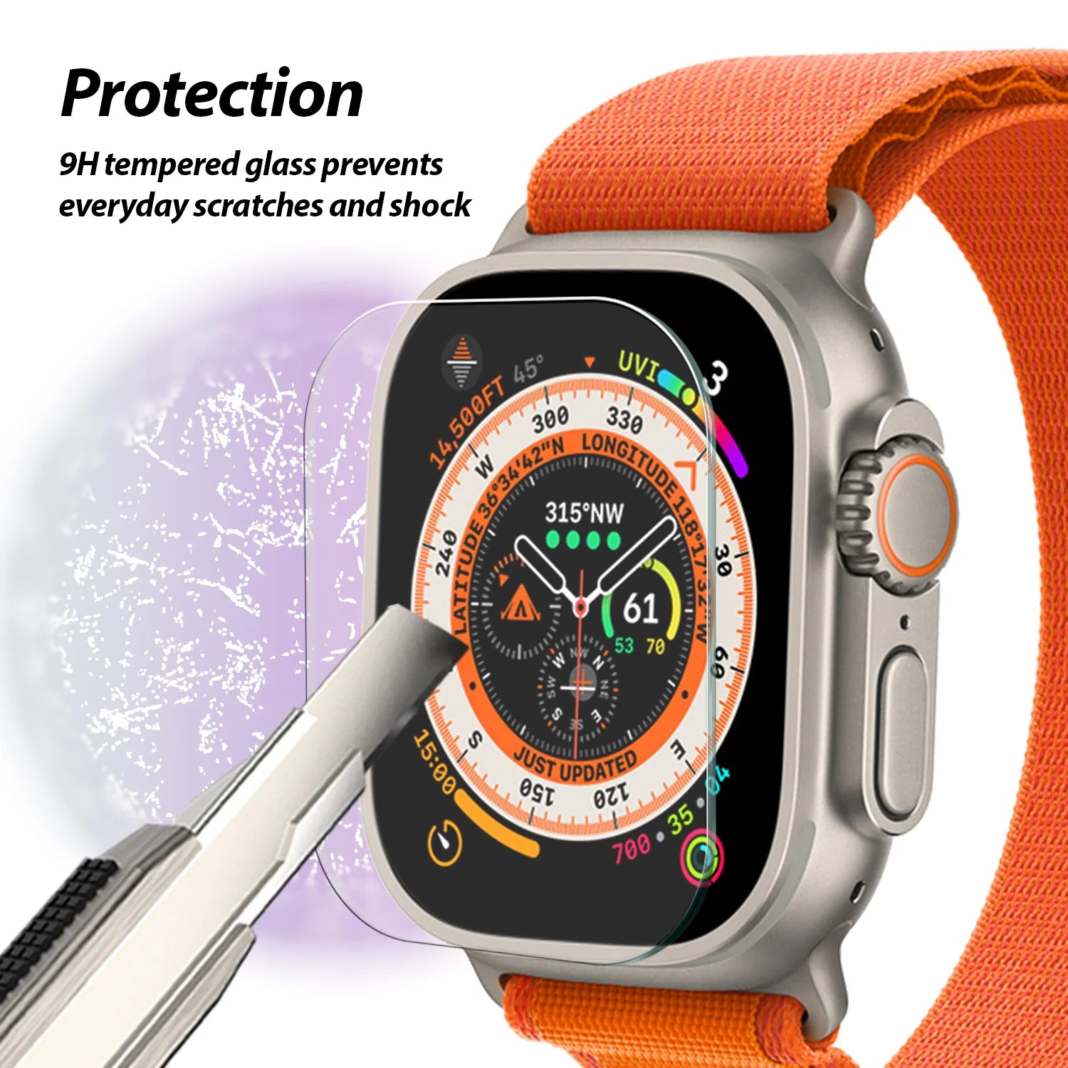 Whitestone AR Clear Glass for Apple Watch Ultra 49mm 2pcs Pack