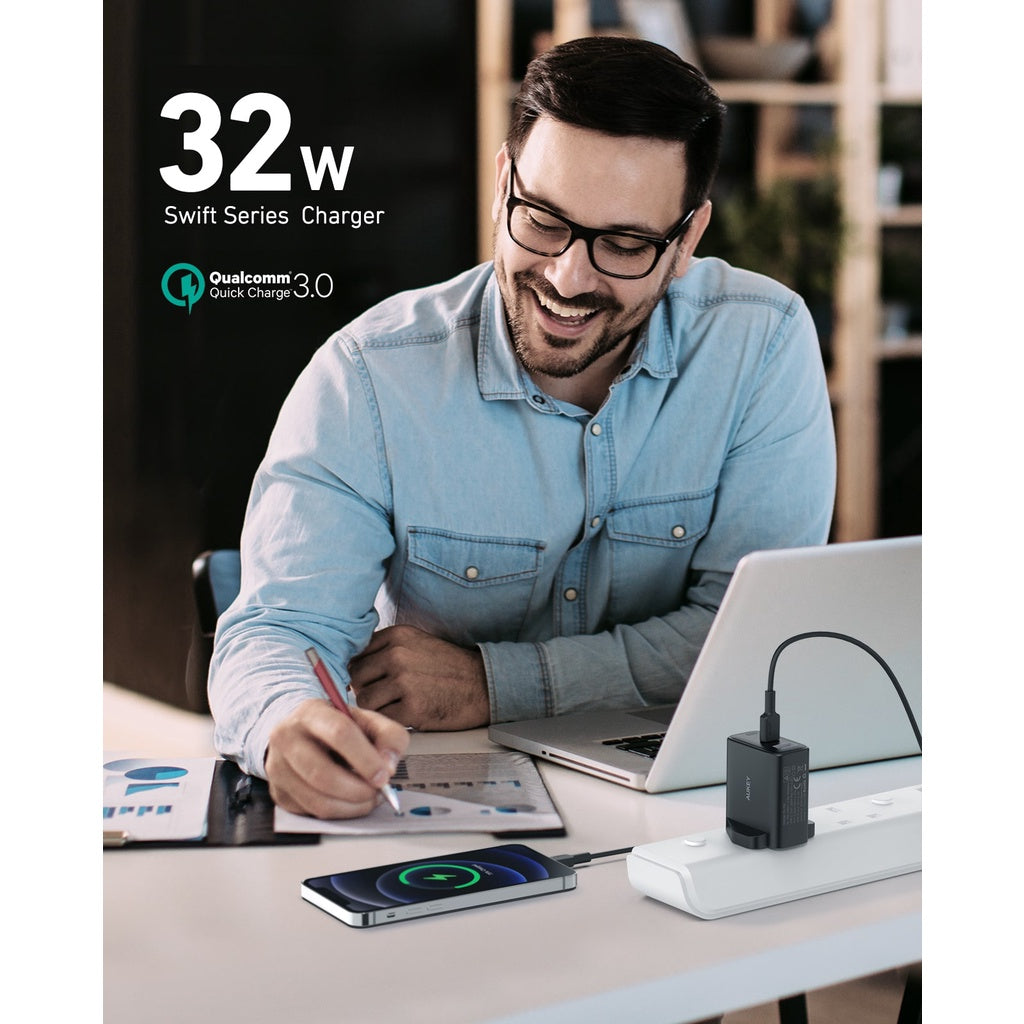 Aukey PA-F3S 32W Swift Series PD Dual USB-C & USB-A Wall Charger (24 Months Warranty)