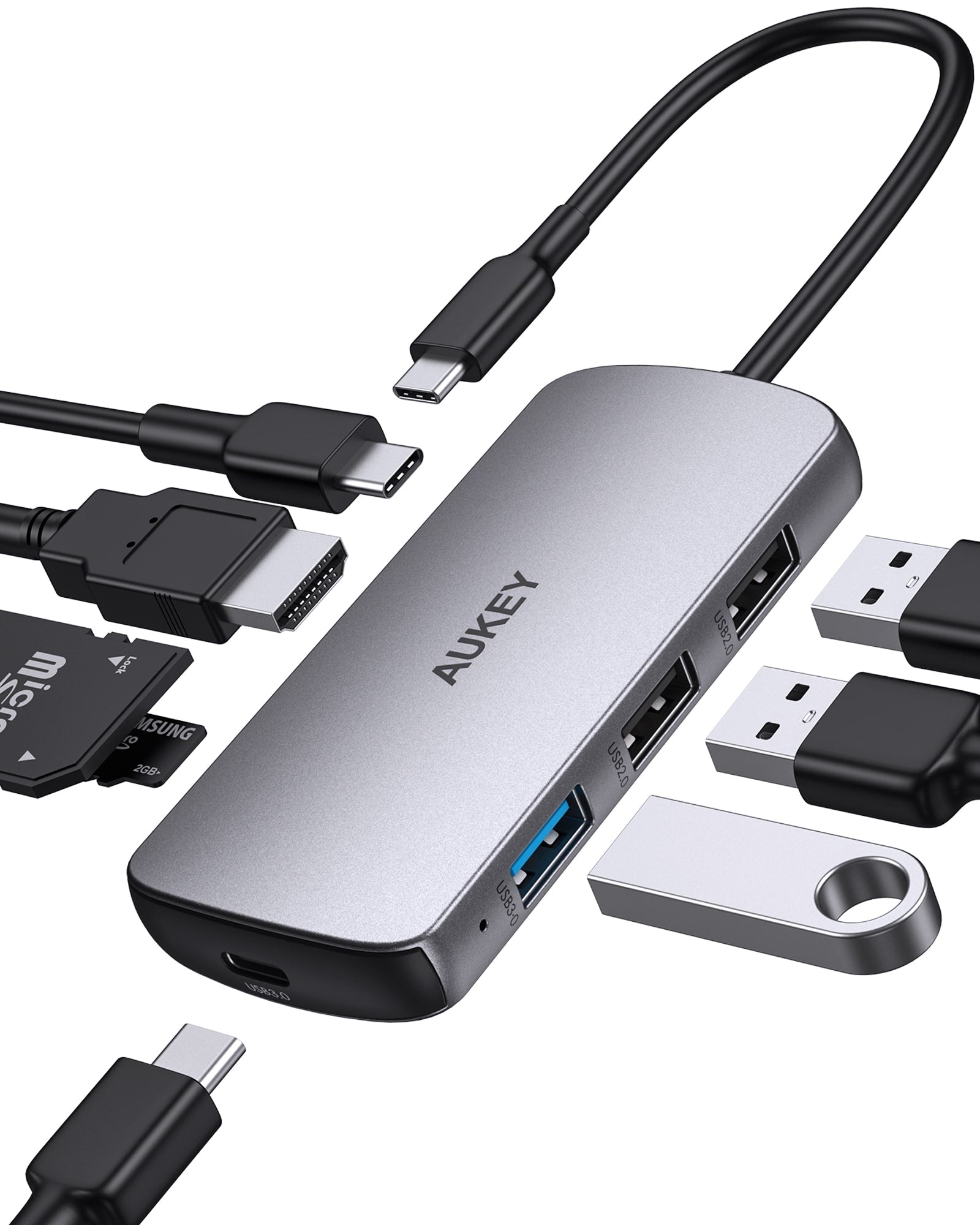 Aukey CB-C85 USB C Hub 8-in-1 with 4K HDMI, USB 2.0. USB 3.0, 100W PD Charging, SD&Micro SD Card Reader