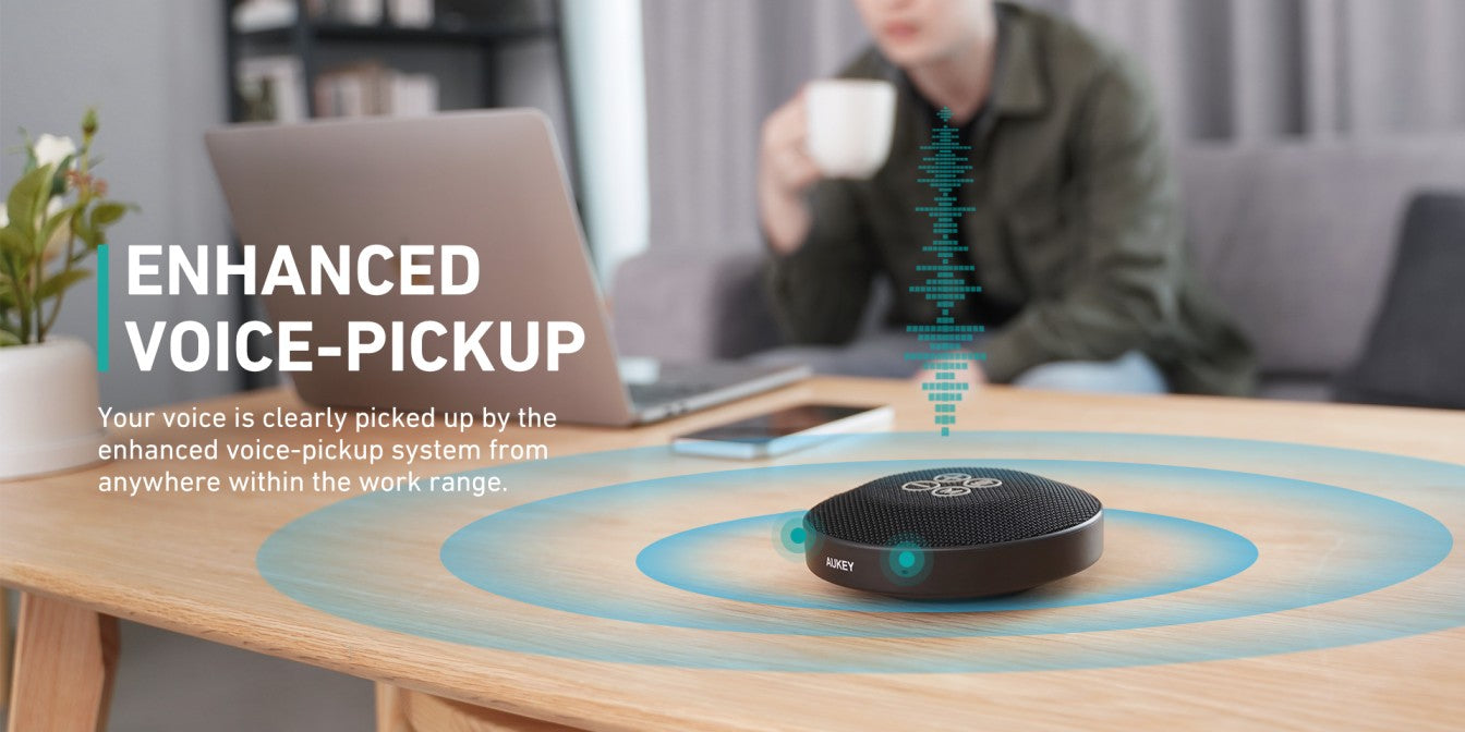 Aukey SP-A8 Stream CyberTalk Bluetooth Conference Speakerphone 8H Playtime, HD Audio. Dual Mic. Bluetooth/USB Cable