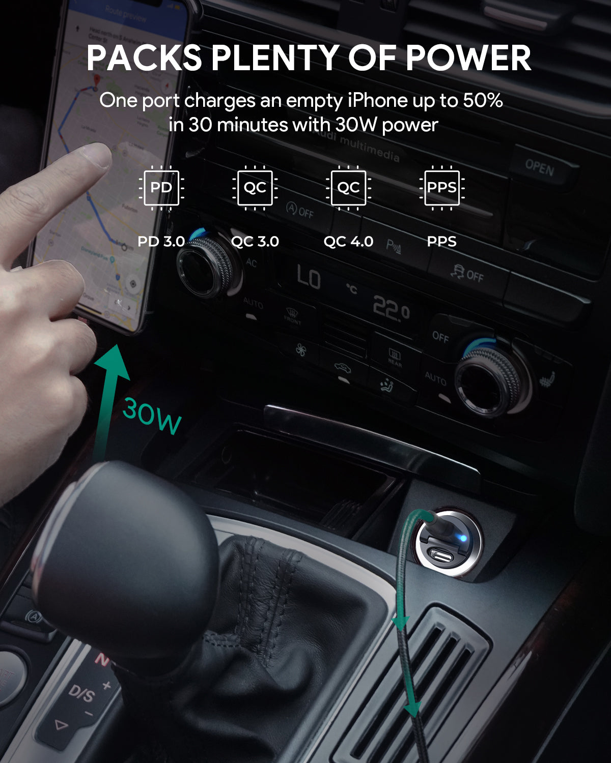 Aukey CC-A4 Dual Port USB-C 30W PD Car Charger
