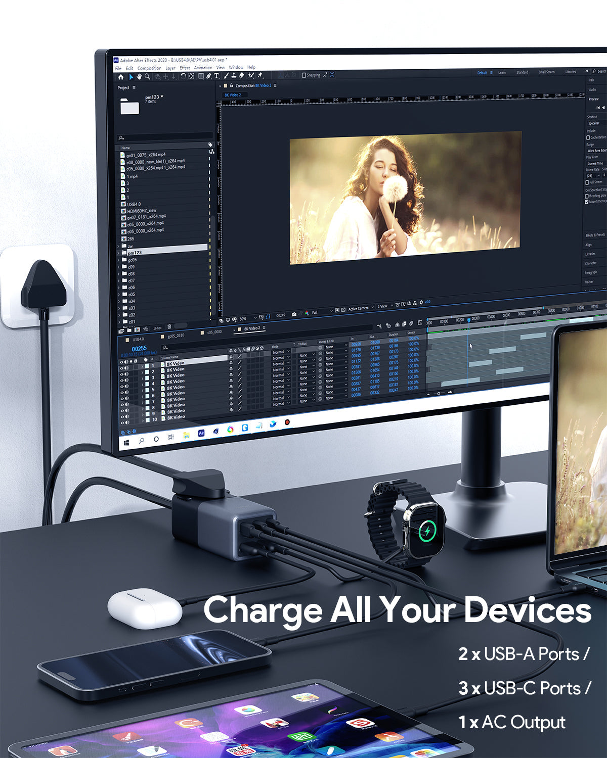 Aukey PU-A3 PowerHub 75W Power Strip with 1 AC Outlet & 5 USB Ports- Black