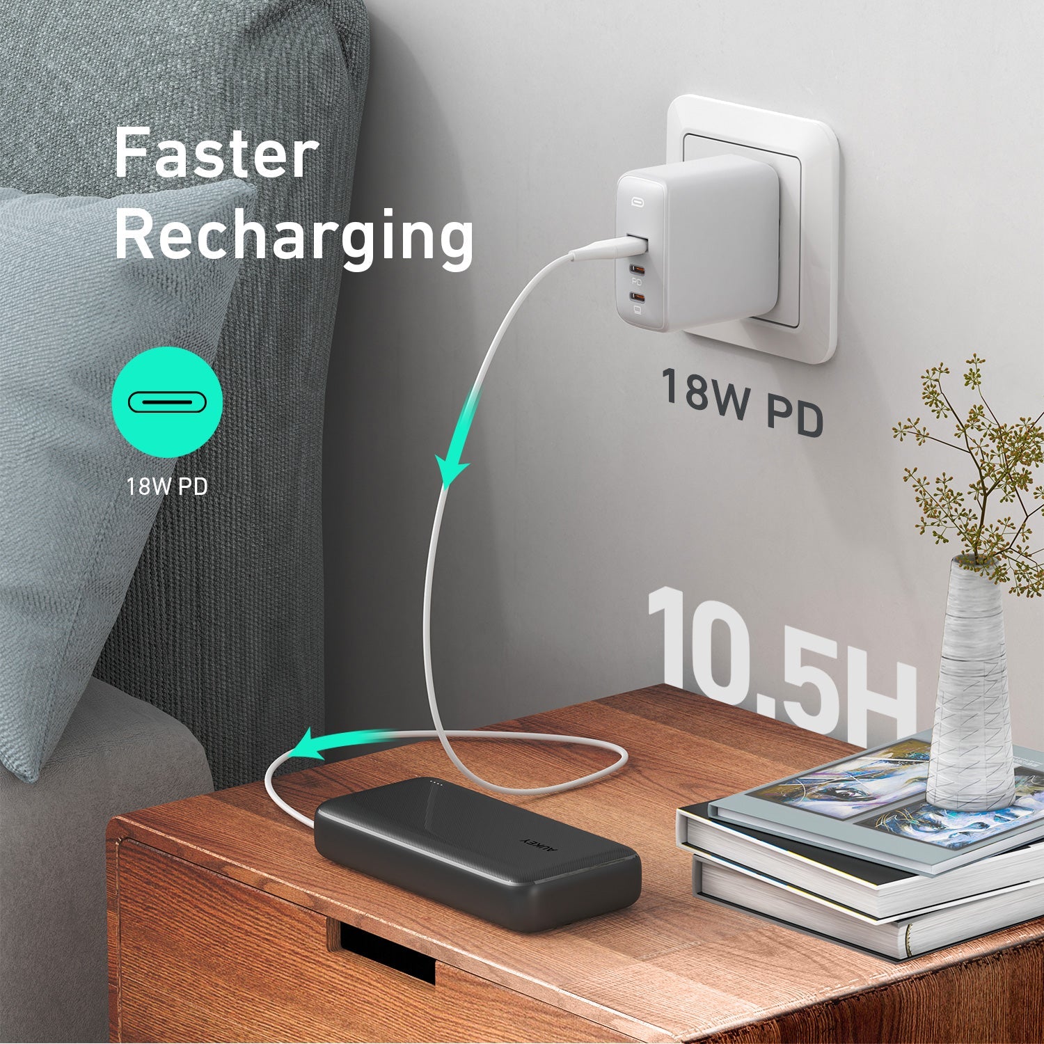 Aukey PB-N74S 20000MAH Basix Plus 22.5W Powerbank Portable Charger