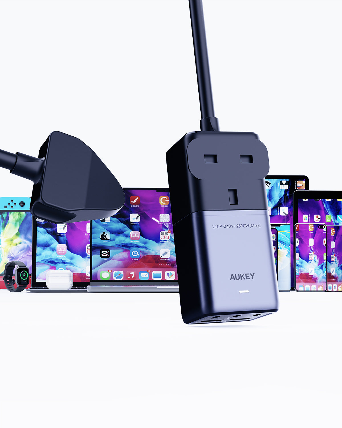 Aukey PU-A3 PowerHub 75W Power Strip with 1 AC Outlet & 5 USB Ports- Black