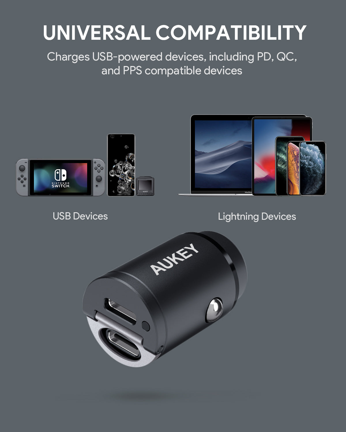 Aukey CC-A4 Dual Port USB-C 30W PD Car Charger
