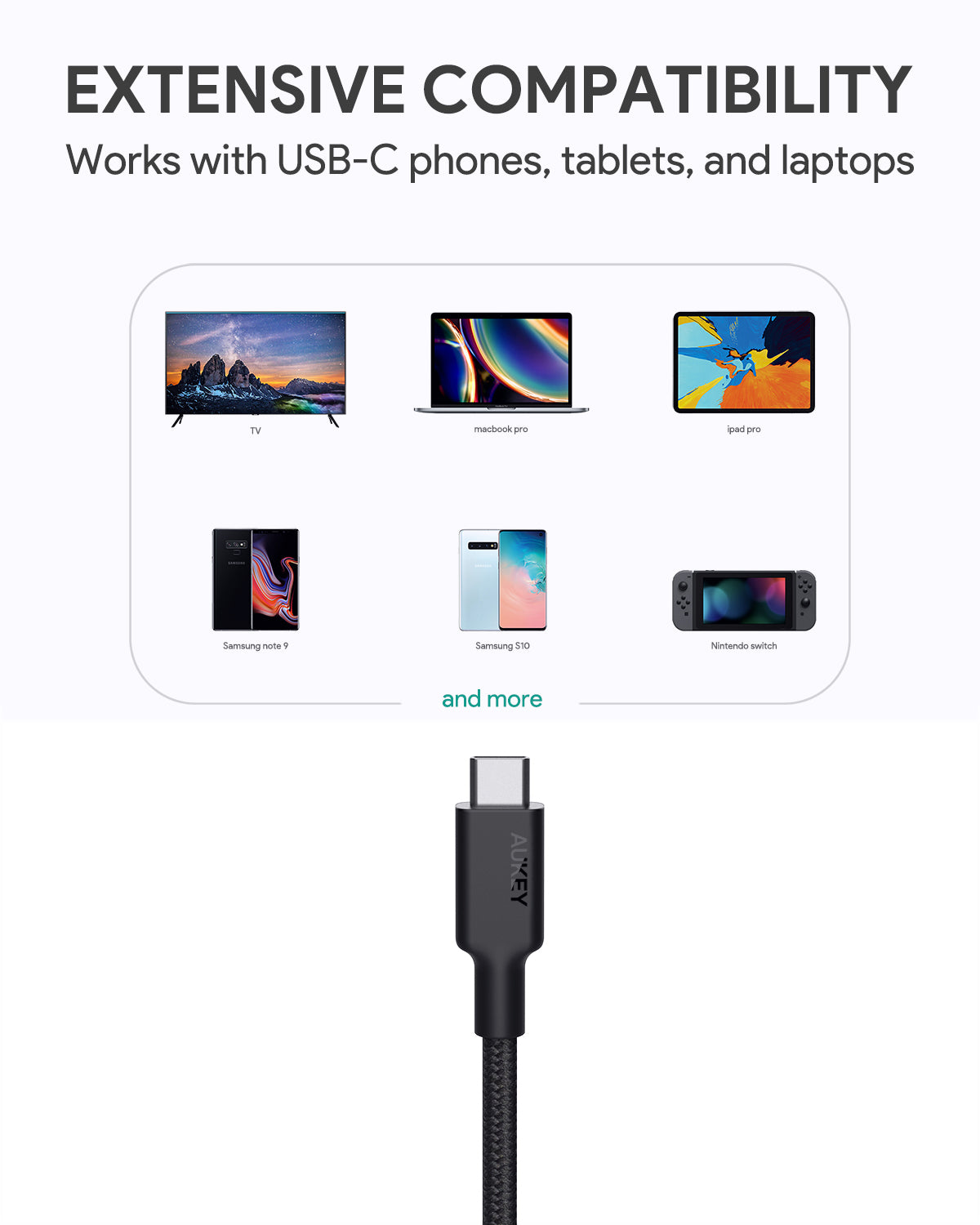 Aukey CB-CD21 100W Gen2 E-Marker PD USB 3.1 USB C to C Cable 1.2M