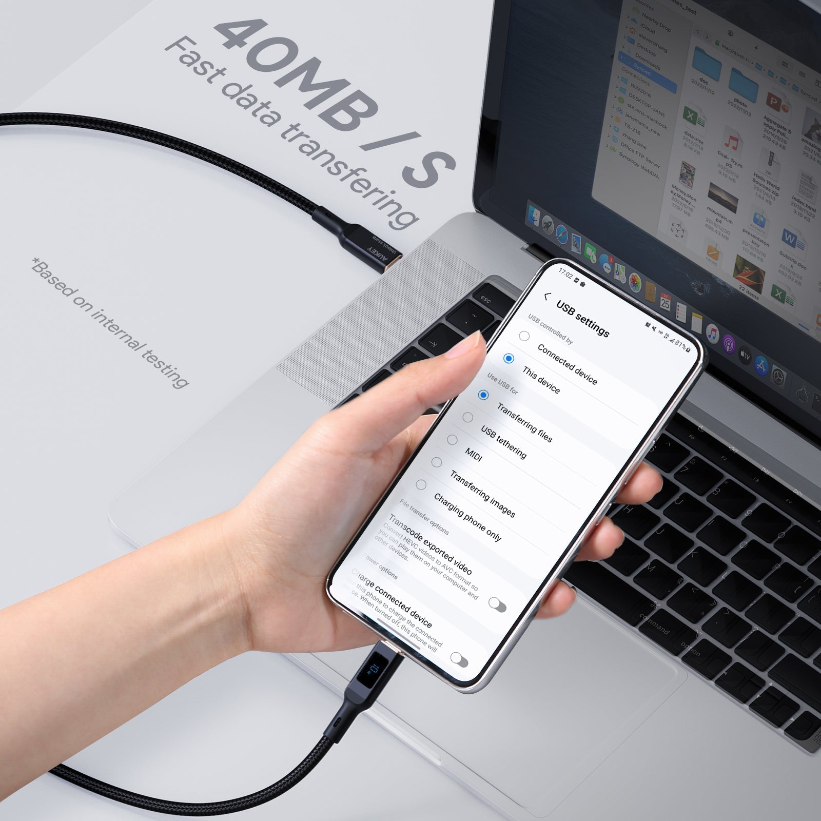 Aukey CB-MCC101/CB-MCC102 100W Nylon Braided USB C to C Cable with LCD Display (1/1.8m)