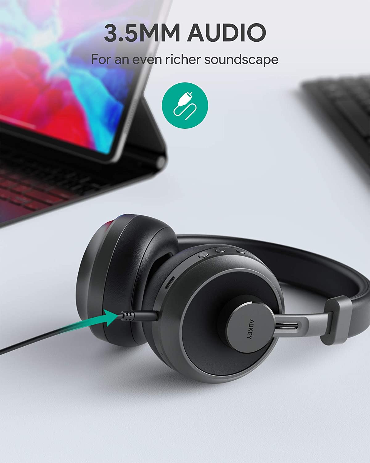 AUKEY EP-B52 Wireless Over-Ear Headphones with Microphones, Bluetooth 5, 25H Playtime, 40mm Dynamic Speaker Drivers