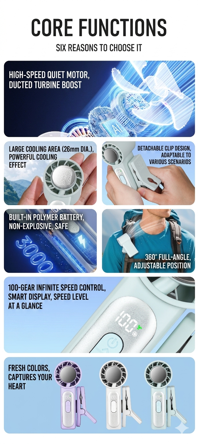 Hadata F218 Mini Icy Portable Clip Fan