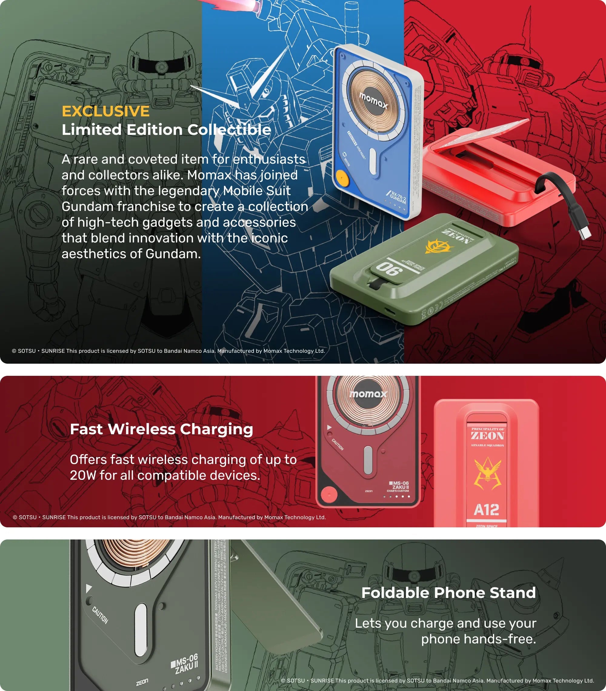 [Mobile Suit Gundam - Limited Edition] Momax IP131 5000mAh 1-Power X Pro Magnetic Wireless Power Bank with Built-In USB-C Cable
