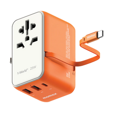 Load image into Gallery viewer, Momax UA20 1-World+ 25W 3-Port AC Travel Adapter w/ Built-in USB-C Cable
