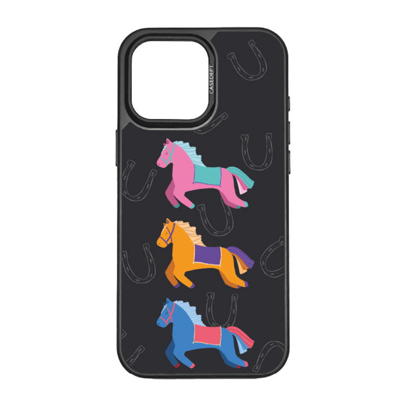 CaseDept. iPhone 16 Pro Max Mirror Case - Black Whimsical Horses