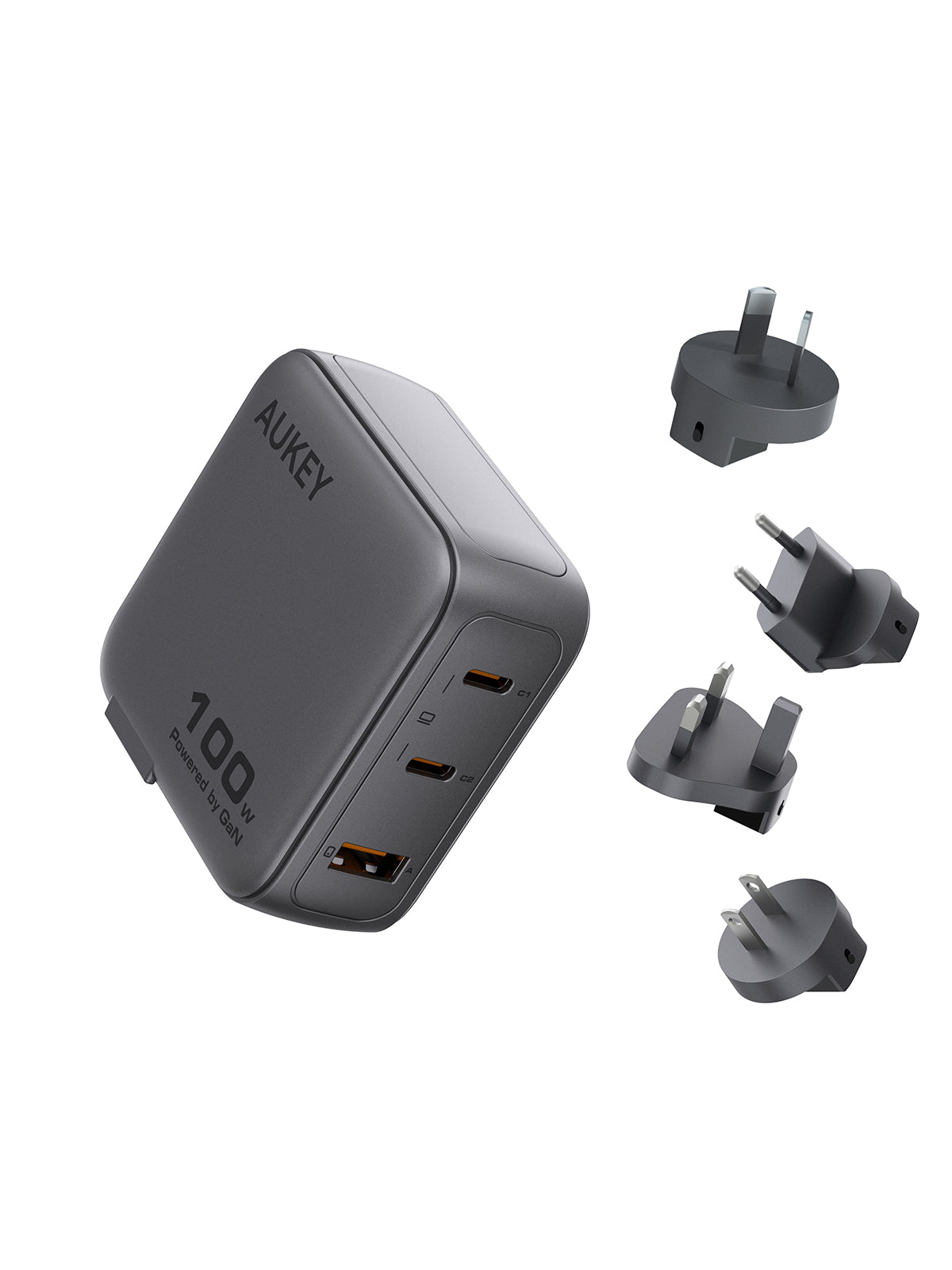 Aukey PA-B9 Nova PinS 100W GaN Wall Charger Smart Display EU UK US TH Interchangeable Plugs