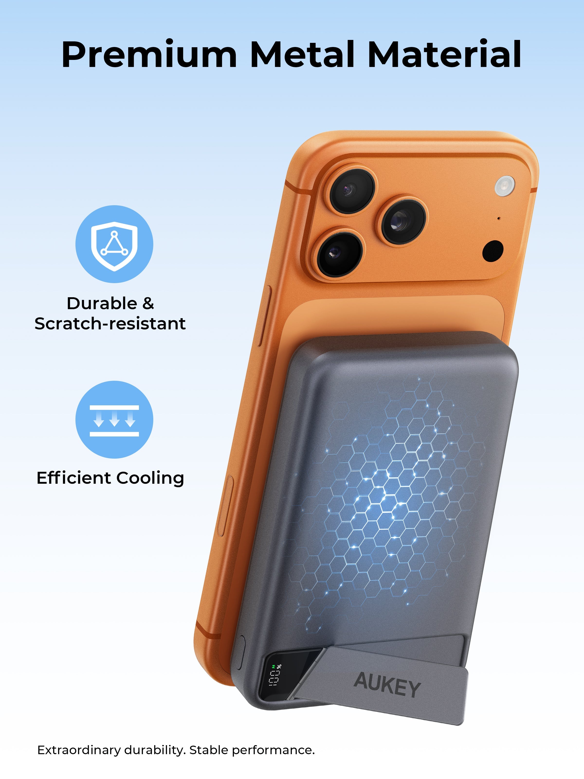 [3C | CCC Certified] Aukey PB-MS20 MagFusion Vista 10000mAh 15W Wireless Power Bank w Built in Cable