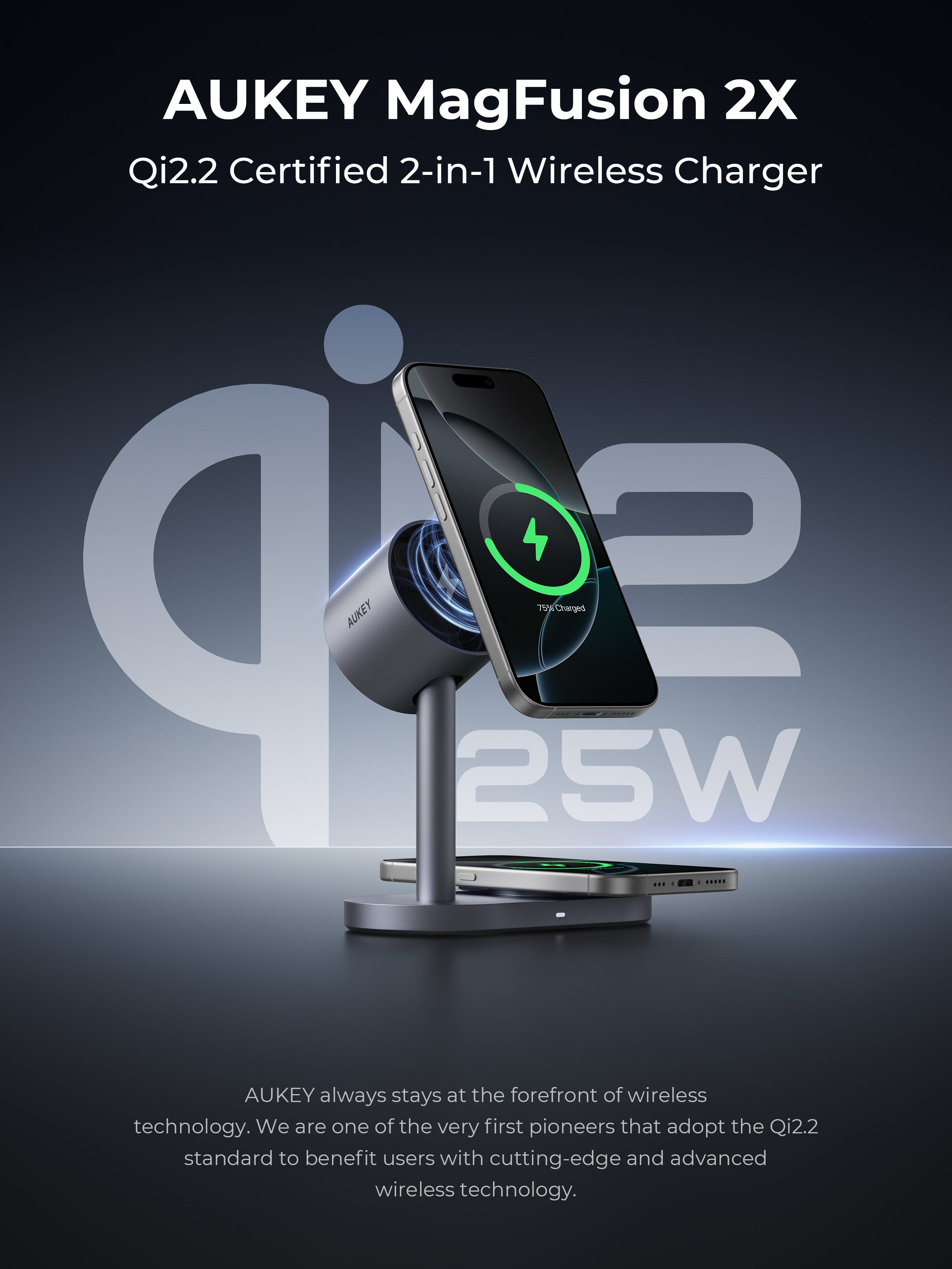 AUKEY LC-MC213 Qi2.2 MagFusion 2X 2-in-1 25W Magnetic Wireless Charging Station