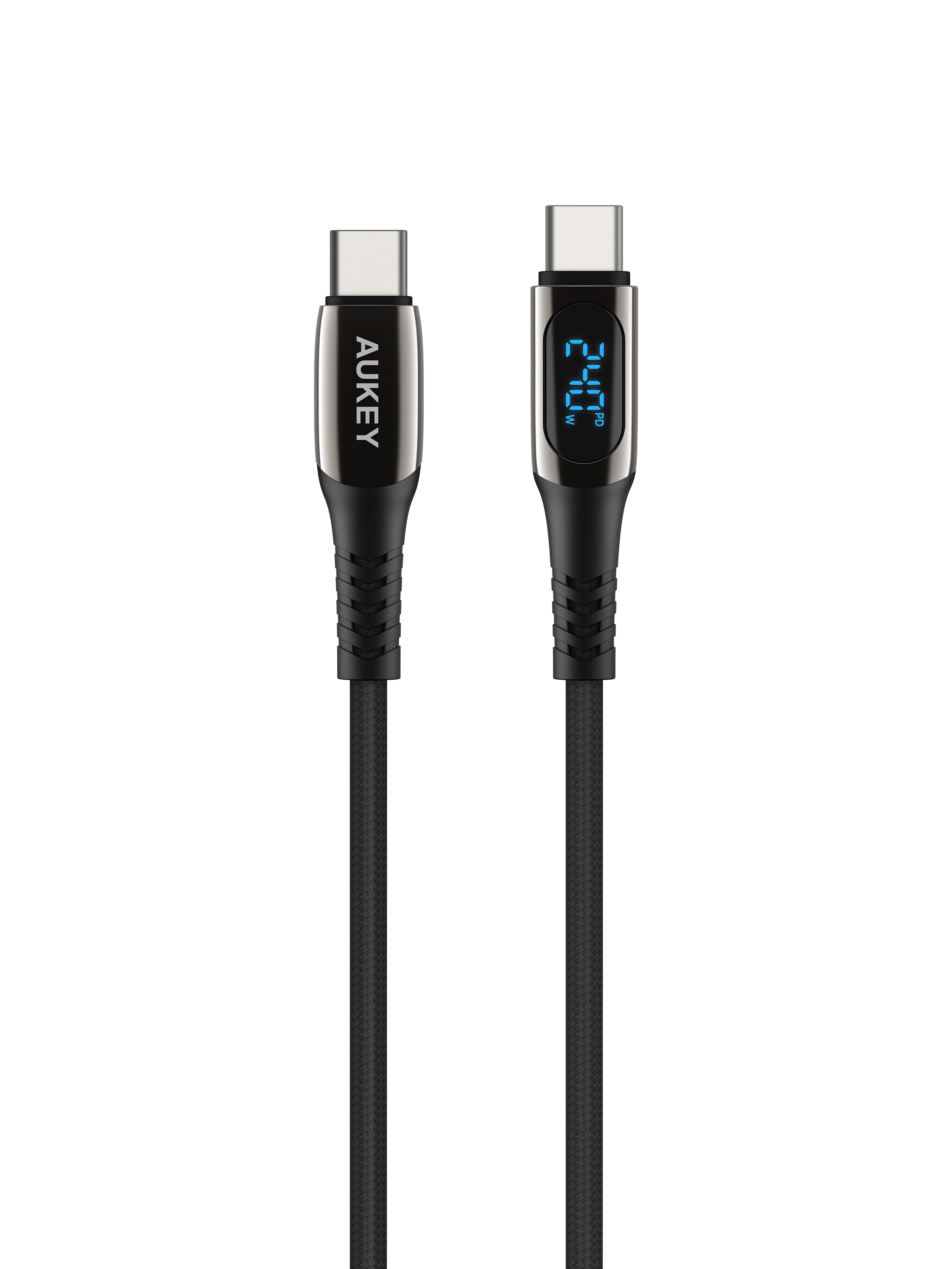 Aukey CB-DCC244 Impulse 240W 2m Fast Charging Fast Data Transfer DTY Braided USB-C to USB-C Cable with Built in LCD Display