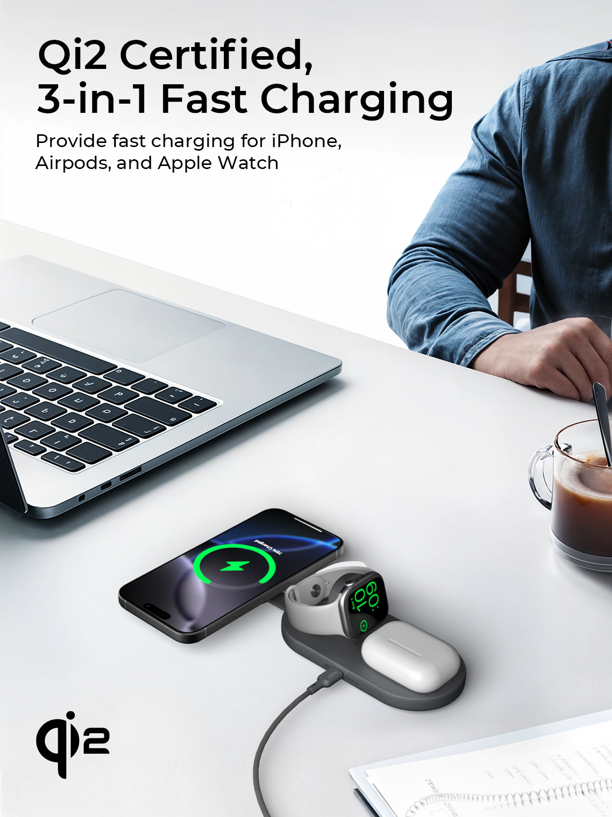 Aukey LC-MC313 MagFusion C 3-in-1 Qi2 MFW Certified Foldable Wireless Charging Station