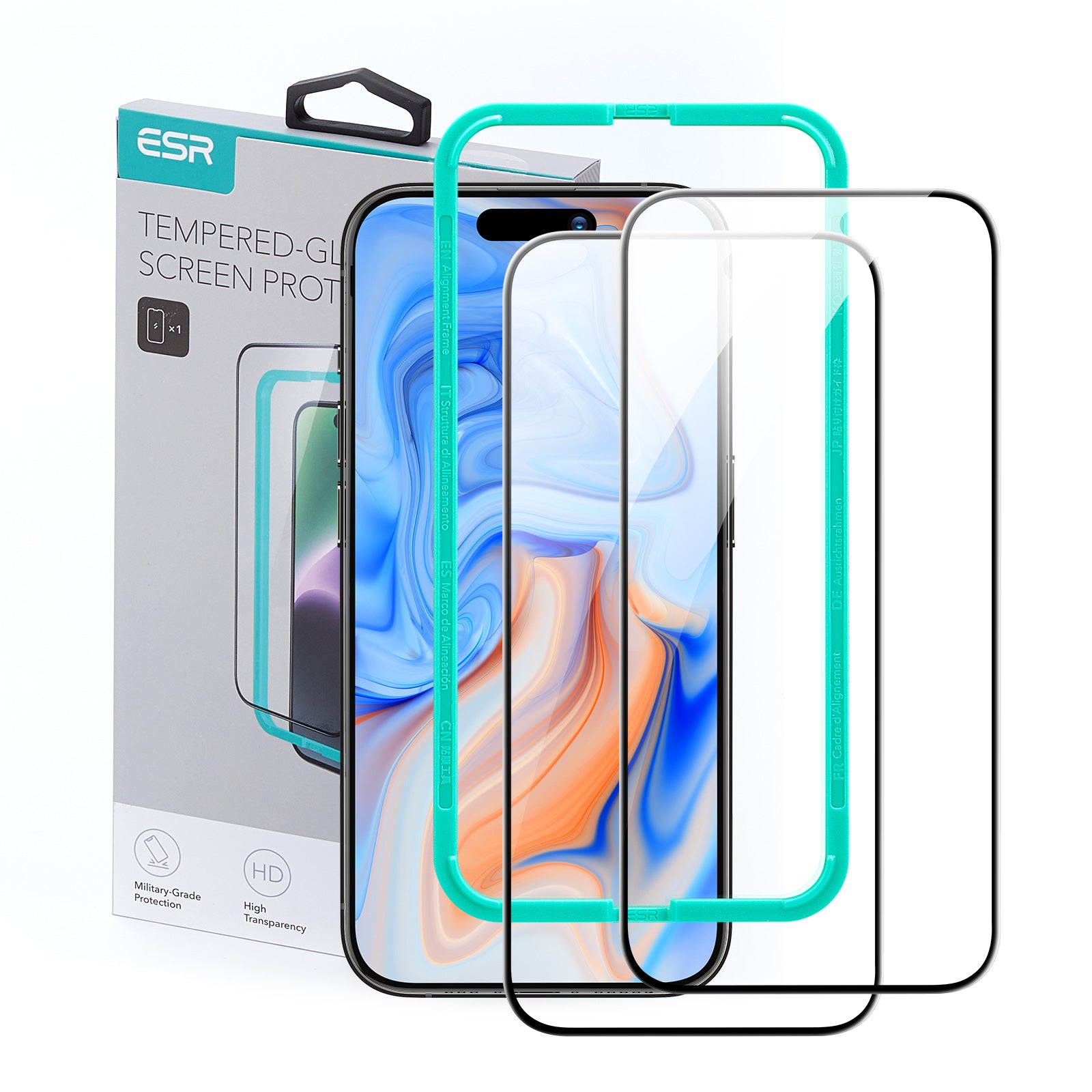 ESR iPhone 15 / 15 Plus / 15 Pro / 15 Pro Max Tempered Glass Screen Protector 1pc/2pc Pack