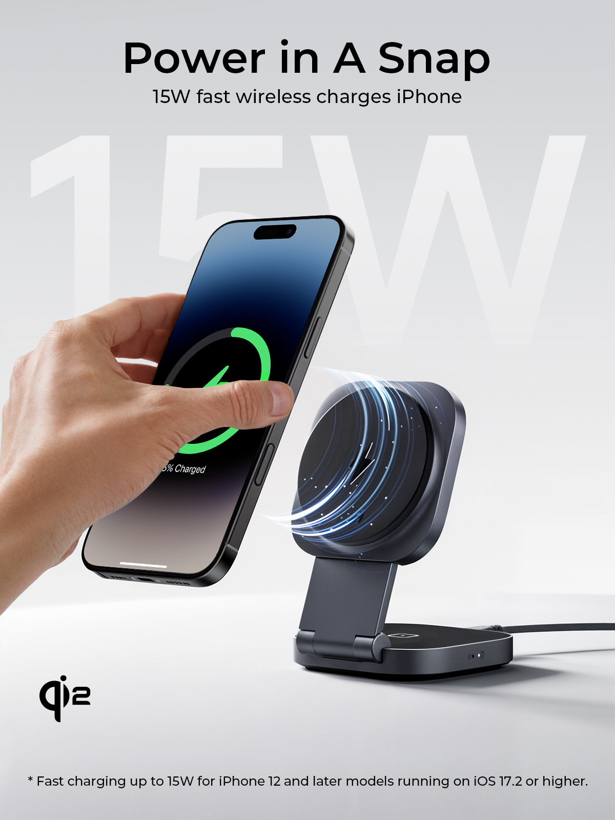 Aukey LC-MC211 MagFusion L 2-in-1 Foldable Qi2 Magnetic Fast Wireless Charging Station for iPhone & Airpods