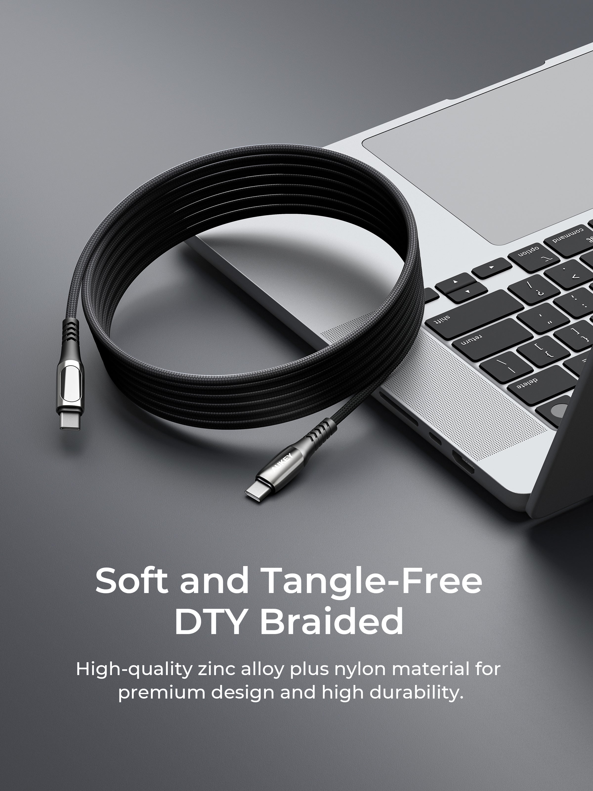 Aukey CB-DCC244 Impulse 240W 2m Fast Charging Fast Data Transfer DTY Braided USB-C to USB-C Cable with Built in LCD Display