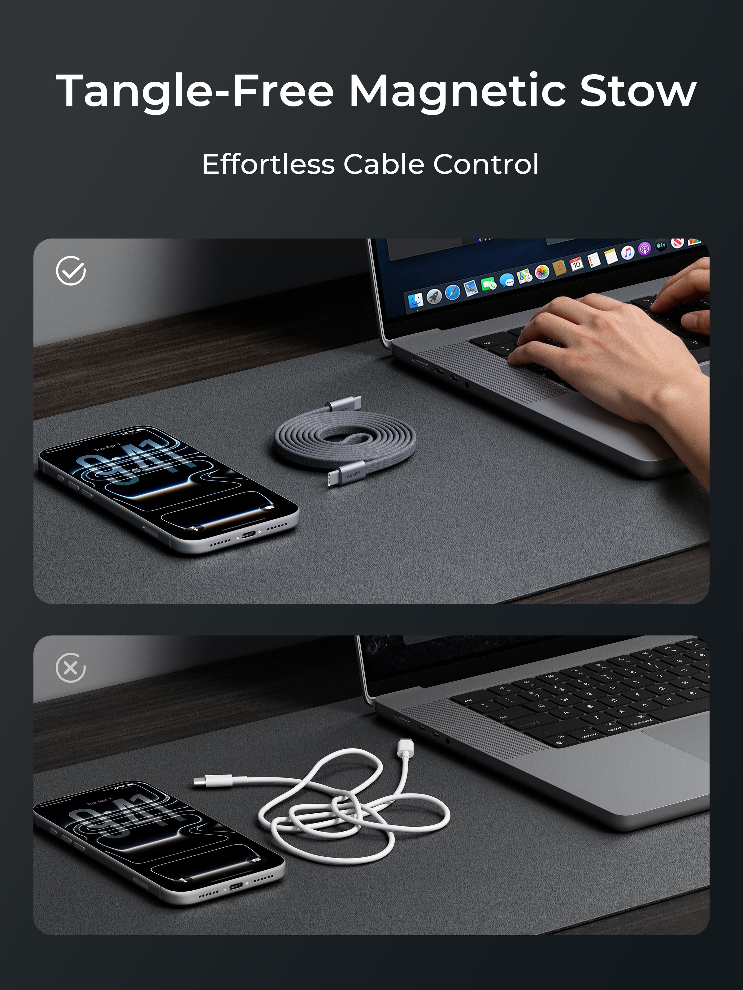 Aukey CB-DCC145 Circlet Blink 140W 1m DTY Braided USB-C to USB-C Magnetic Cable