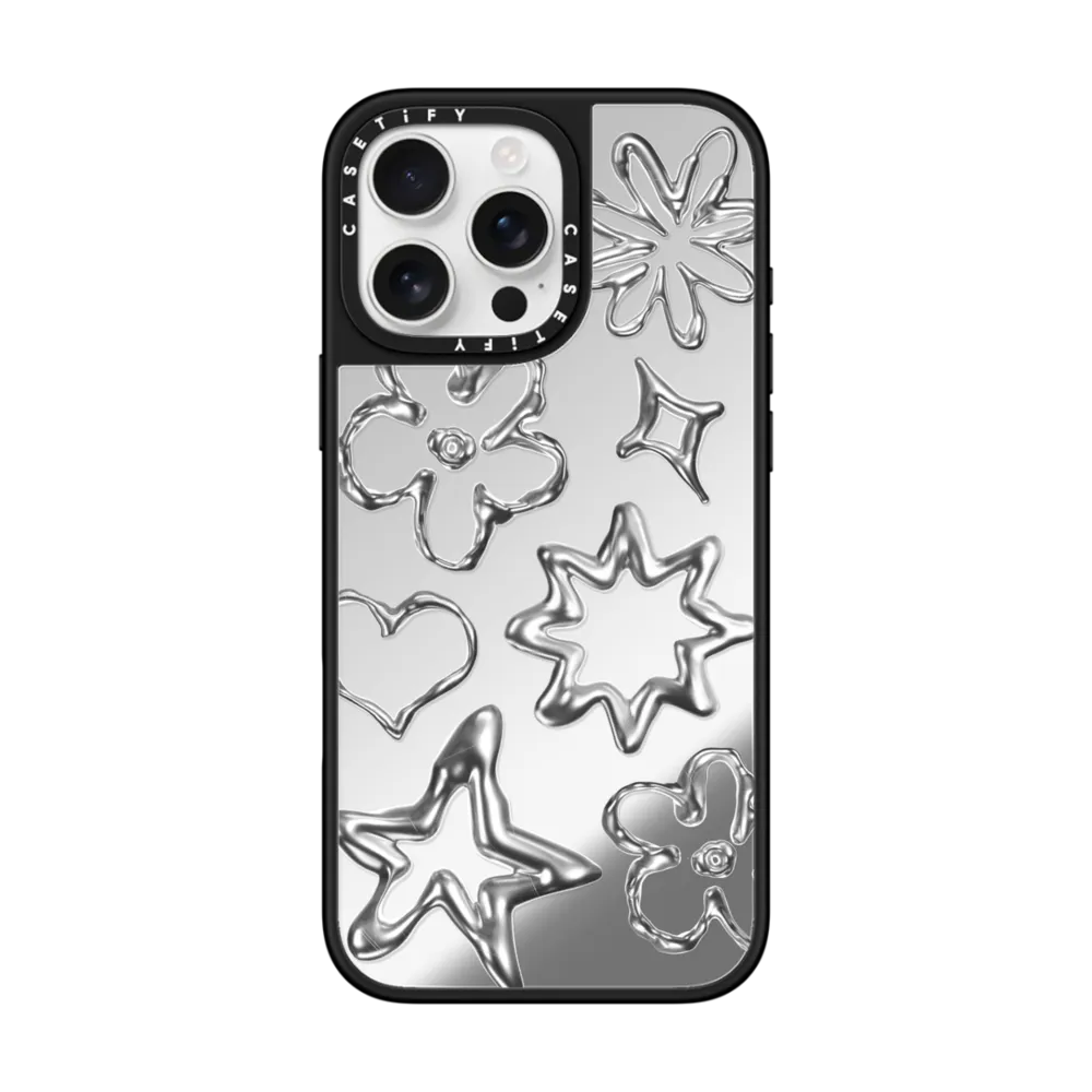 CASETiFY Magsafe Mirror Case for iPhone 16 Pro Max / 16 Pro / 15 Pro Max - Chrome Doodles Silver On Black