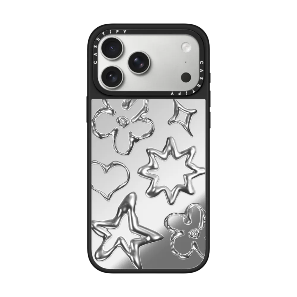 CASETiFY Magsafe Mirror Case for iPhone 17 Pro / 17 Pro Max - Chrome Doodles Silver On Black