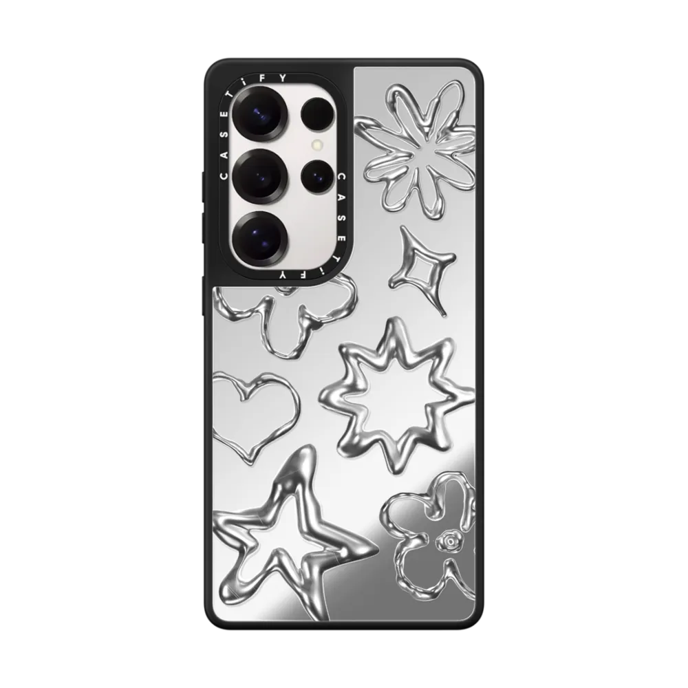 CASETiFY Magsafe Mirror Case for S25 Ultra - Chrome Doodles Silver On Black