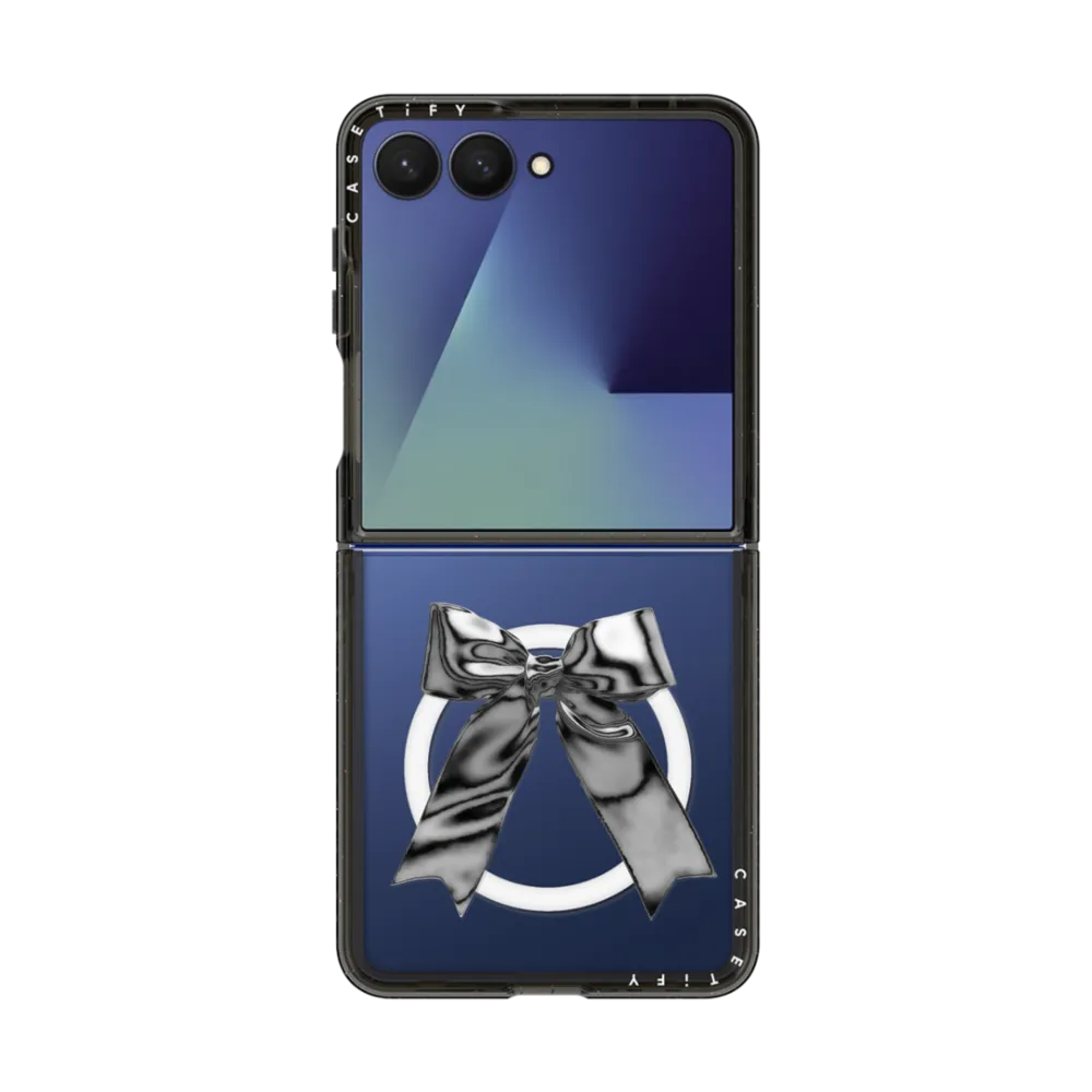 CASETiFY Magsafe Impact Case for Z Flip 7 - Metallic Ribbon Clear Black