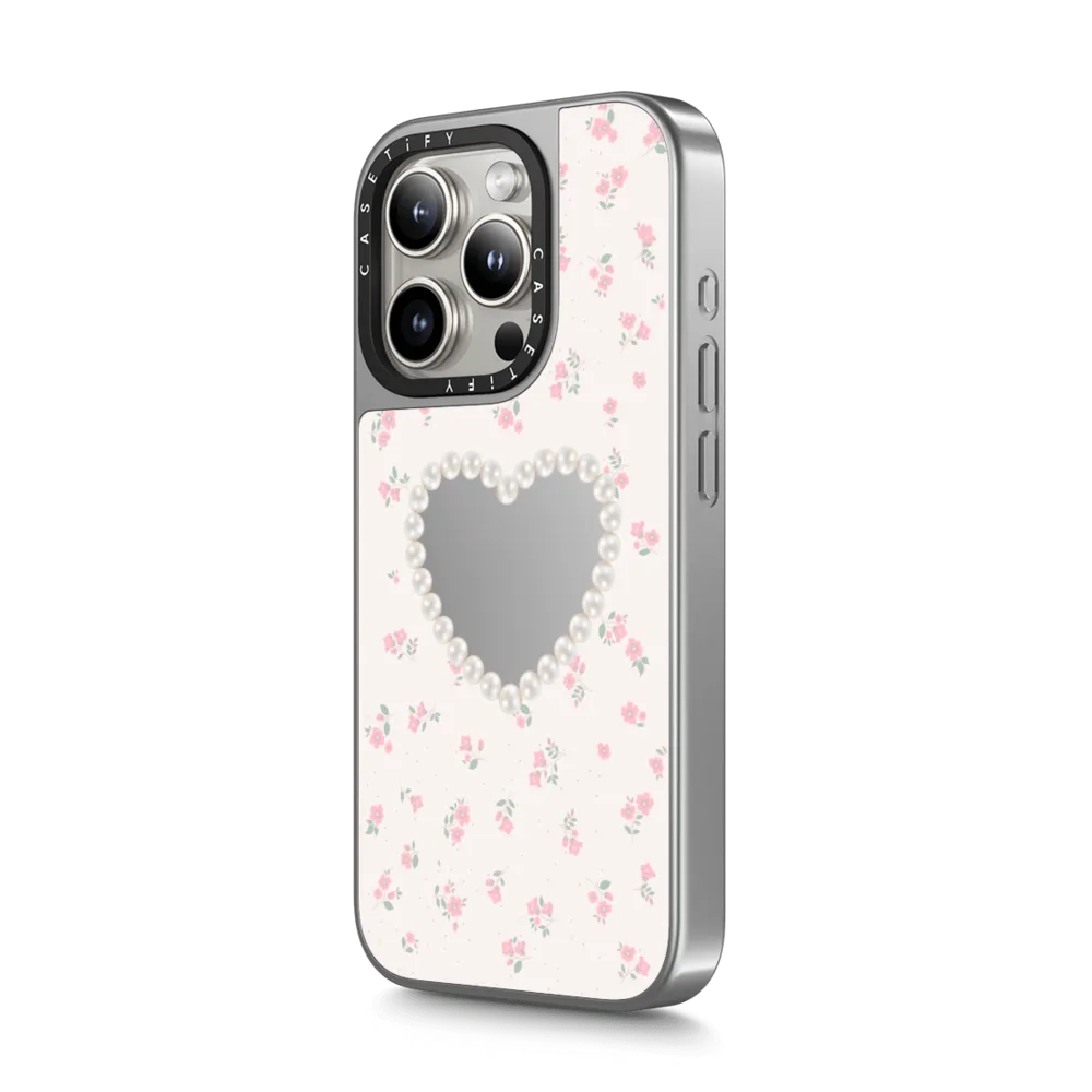 CASETiFY Magsafe Mirror Case for iPhone 16 Pro / 16 Pro Max - Pearly Heart Silver On Silver