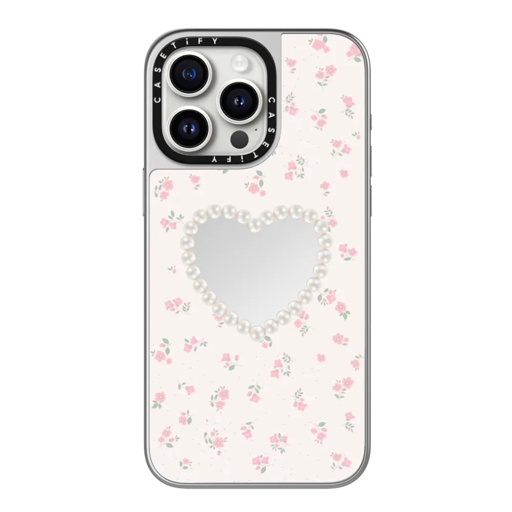 CASETiFY Magsafe Mirror Case for iPhone 16 Pro / 16 Pro Max - Pearly Heart Silver On Silver