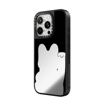 Load image into Gallery viewer, CASETiFY Magsafe Mirror Case for iPhone 16 Pro Max / 16 Pro / 15 Pro Max - Lucky Cat Outline Silver on Black
