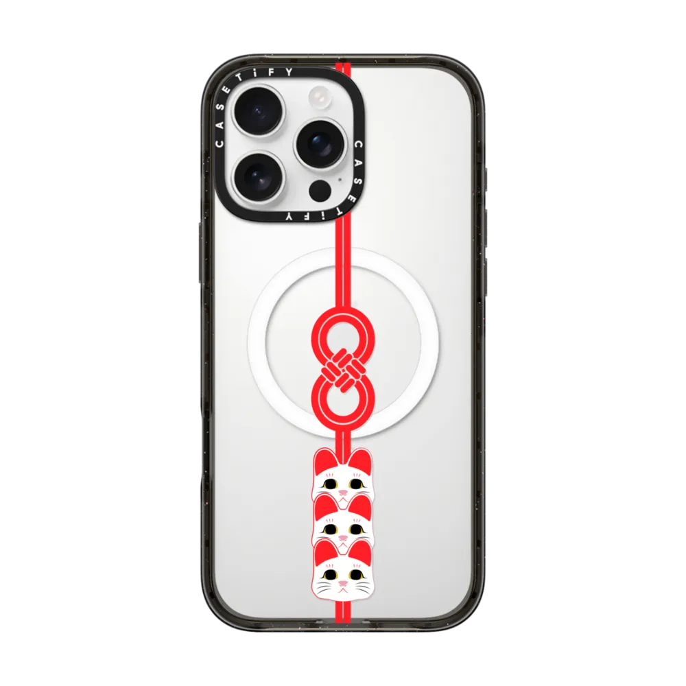CASETiFY Magsafe Impact Case for iPhone 16 Pro Max / 16 Pro / 15 Pro Max - Lucky Knot Lucky Cat Black