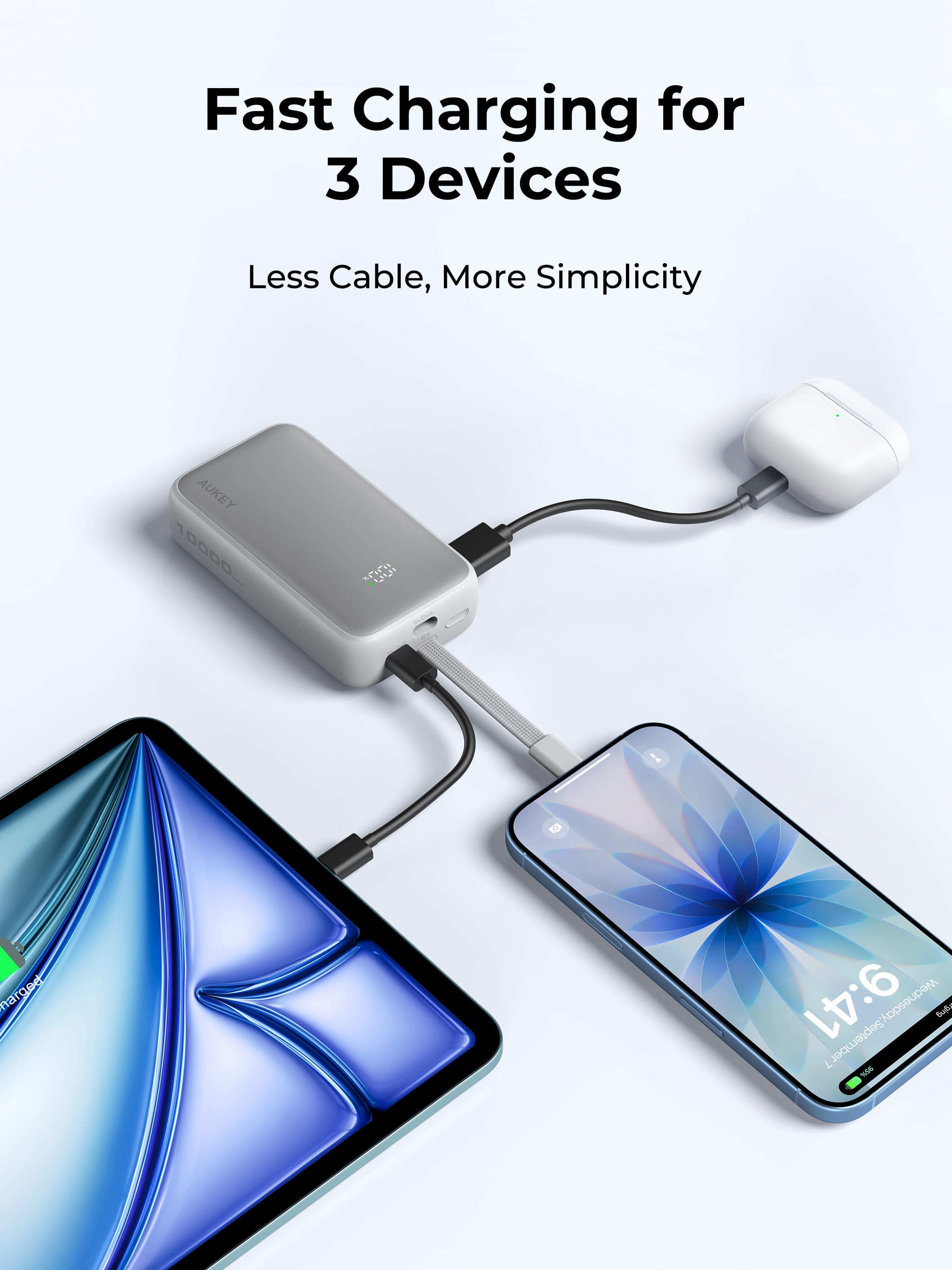 [CCC Certified] Aukey PB-Y61 Spark Sling 30W 10000mAh Fast Charging Powerbank with Built-in Type-C Cable