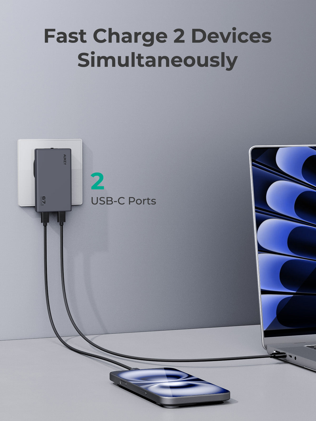 Aukey PA-C4 Comet Slim 67W GaN PD Wall Charger w/ EU UK TH Interchangeable Plugs