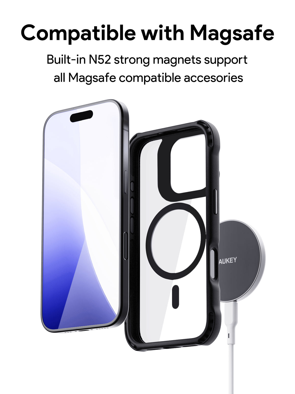 AUKEY PC-TM22 ClearView Elite Magnetic Hardshell Phone Case with Kickstand for iPhone 16 / 16 Plus / 16 Pro / 16 Pro Max