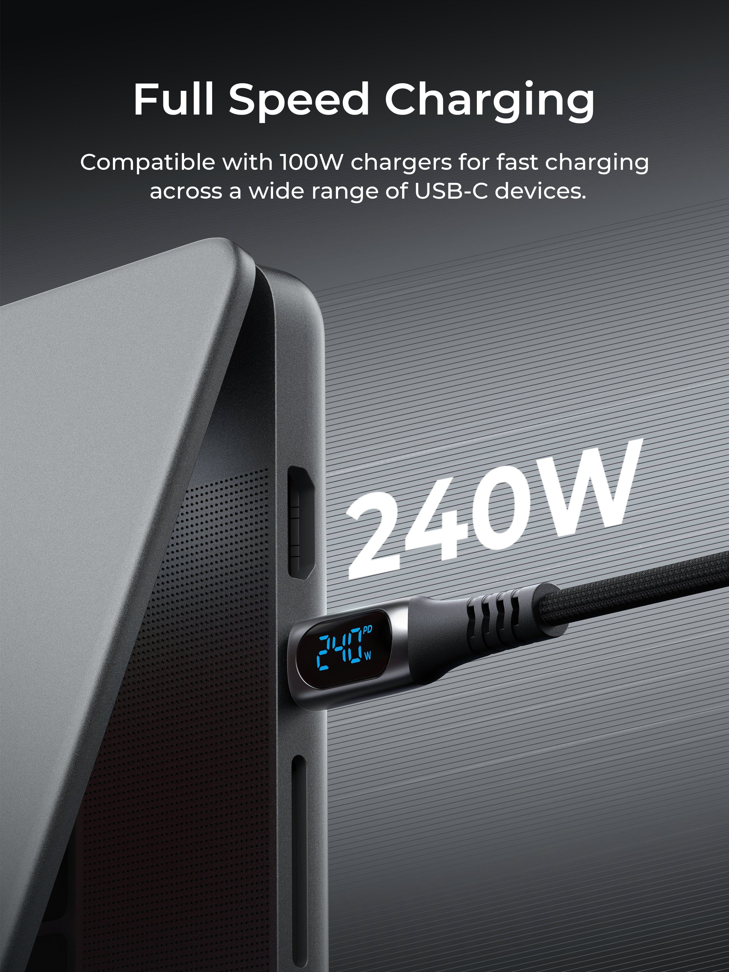 Aukey CB-DCC244 Impulse 240W 2m Fast Charging Fast Data Transfer DTY Braided USB-C to USB-C Cable with Built in LCD Display