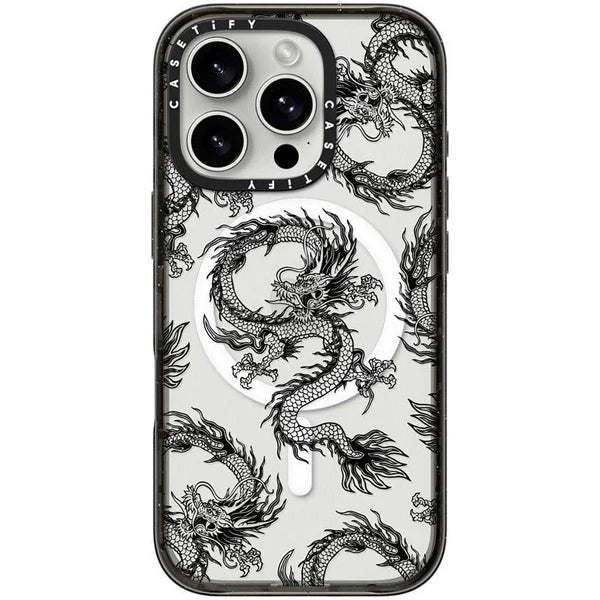 CASETiFY Magsafe Impact Ring Stand Case for iPhone 16 - Dragon My Design #945 Clear Black