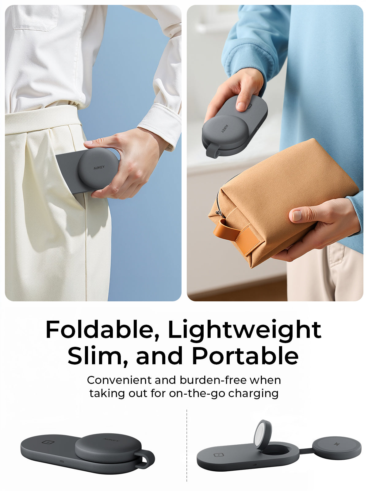 Aukey LC-MC313 MagFusion C 3-in-1 Qi2 MFW Certified Foldable Wireless Charging Station