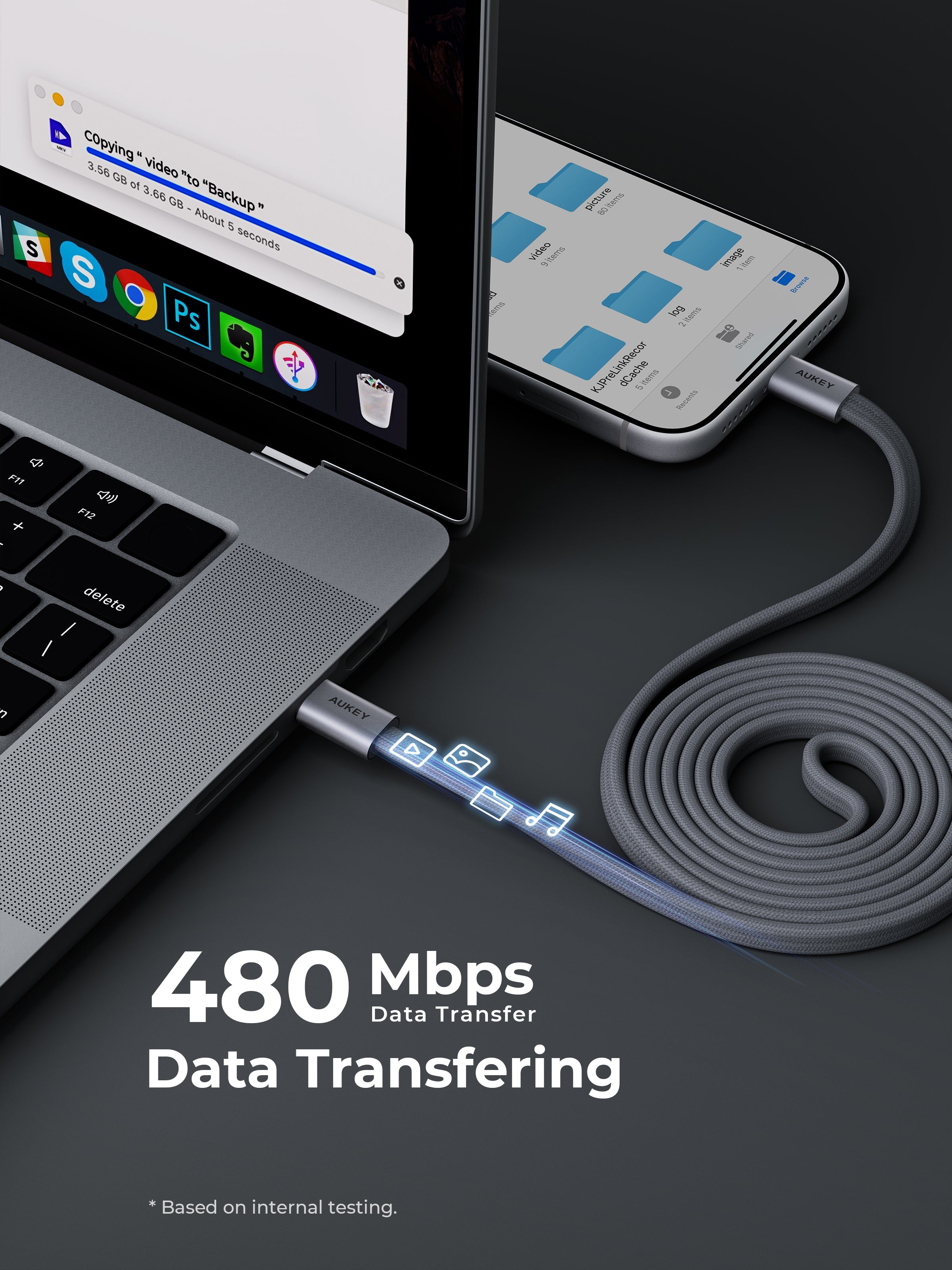 Aukey CB-DCC251 Circlet Blink 240W 1m DTY Braided USB-C to USB-C Magnetic Cable