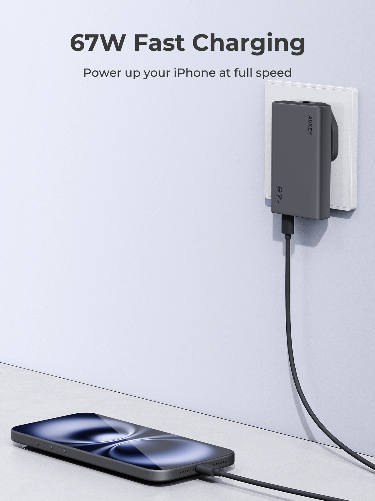 Aukey PA-C4 Comet Slim 67W GaN PD Wall Charger w/ EU UK TH Interchangeable Plugs