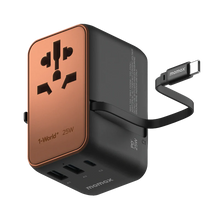Load image into Gallery viewer, Momax UA20 1-World+ 25W 3-Port AC Travel Adapter w/ Built-in USB-C Cable
