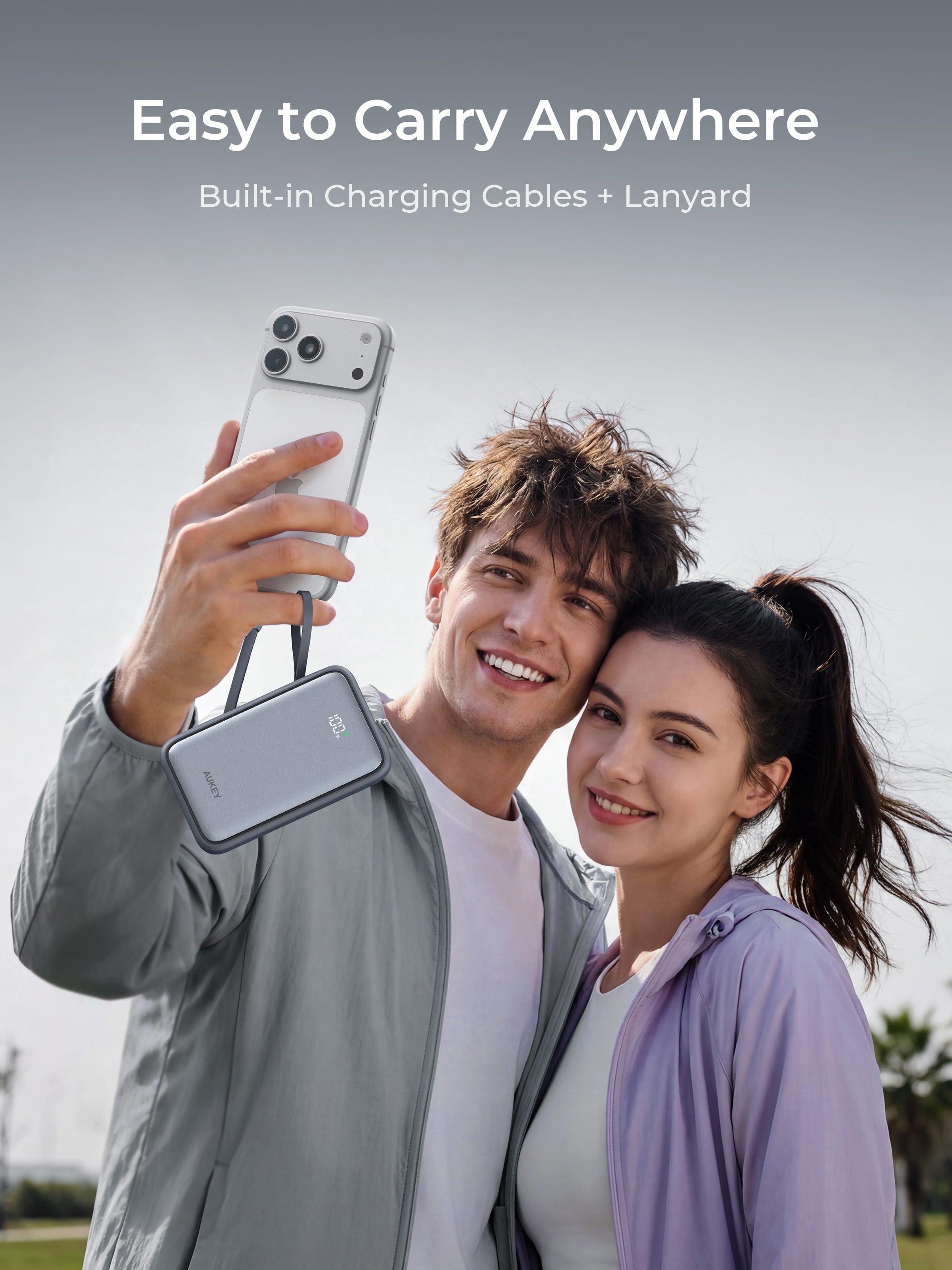 Aukey PB-Y95 Swivel Quad 10000mAh Fast Charging Powerbank with 4 Built-in Cables