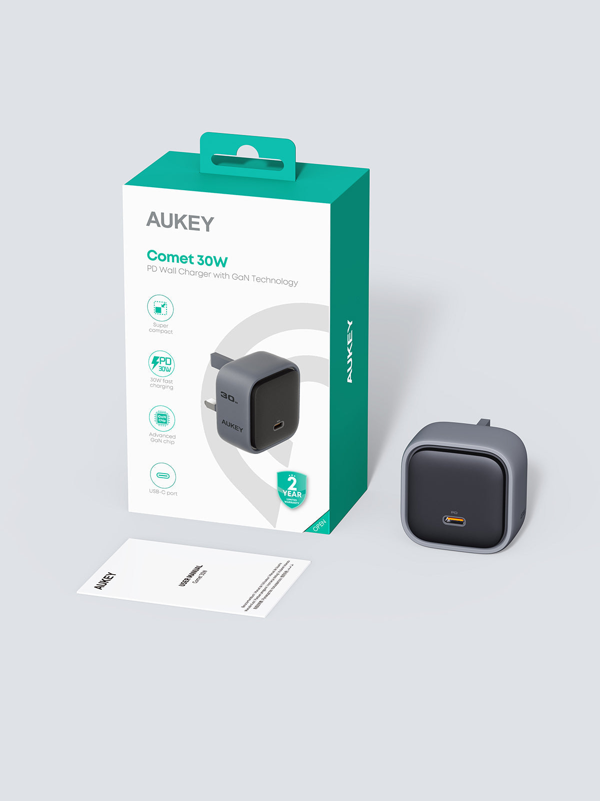 Aukey PA-C1 Comet Super Compact 30W PD GaN Wall Charger with PPS