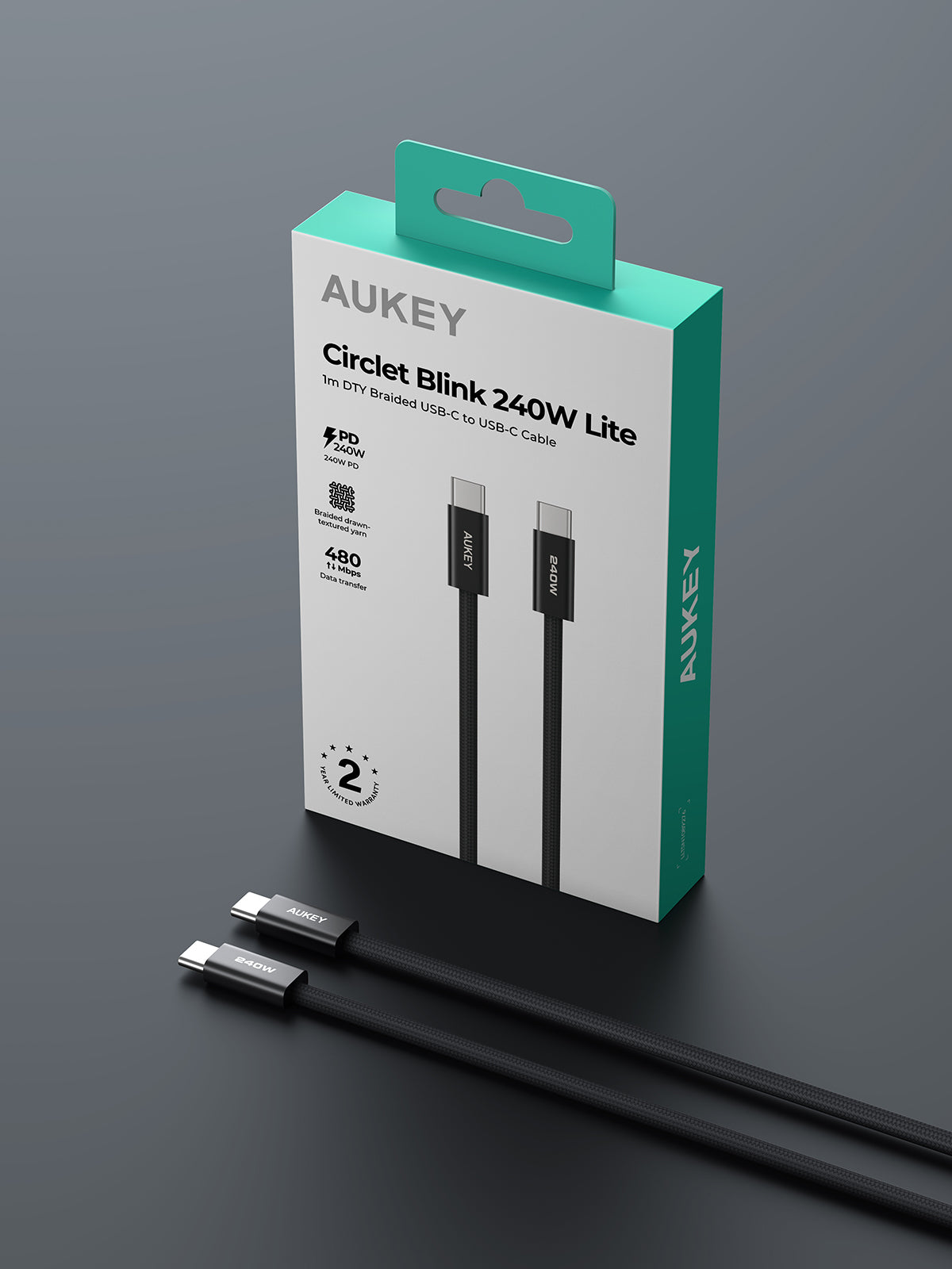 Aukey CB-DCC249 Circlet Blink 240W Lite 1m DTY Braided USB-C to USB-C Cable